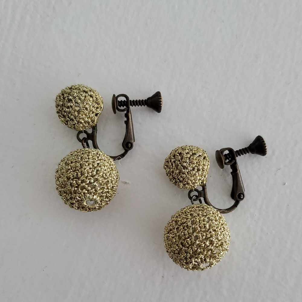 ito Clip On Earrings, Handmade in Japan, Gold, Silk